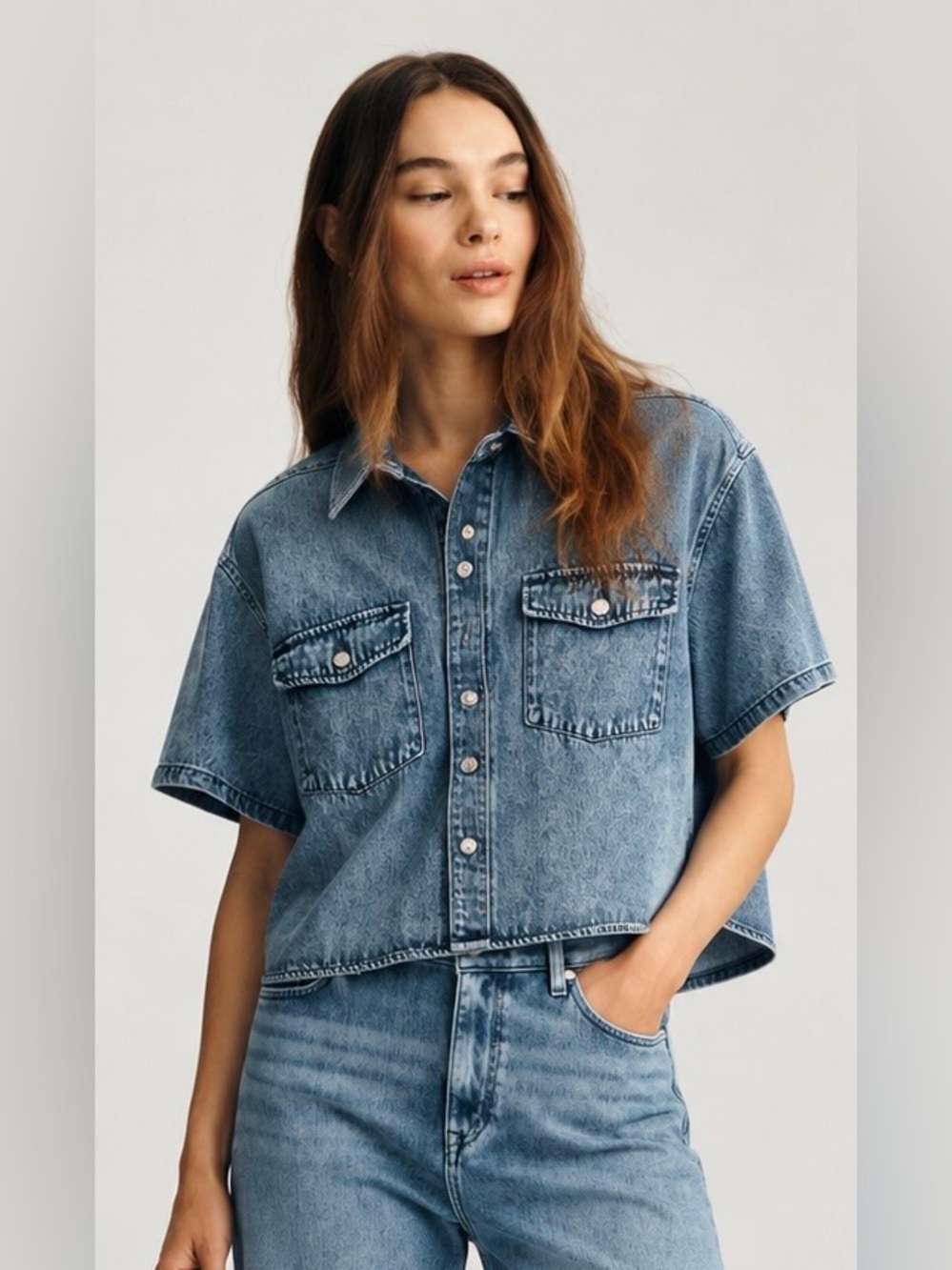 •SOLD• Jane and Delancey Shortsleeve Denim Button-Down Jean Shirt •SOLD